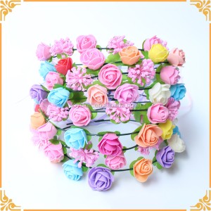9 pcs Colorful Rose Head Wreath For Wedding Hair Accessory PE artificial Flower With Silk Ribbon