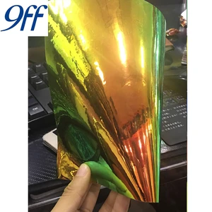 9ff Air Free Wholesale change color green to gold with back black vinyl wrap rainbow laser glossy chrome car sticker design