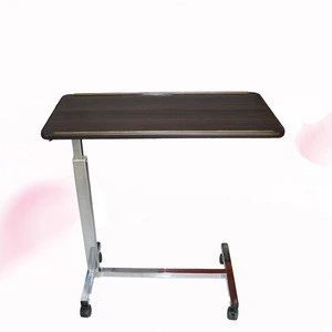 Adjustable over bed table for patient wooden bedside table hospital bedside dining tray table