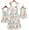 Amazon Hot sale Mommy and Me Floral Printed Dresses Shoulder Straps Bowknot Chiffon Sleeveless Beach Mini Sundress