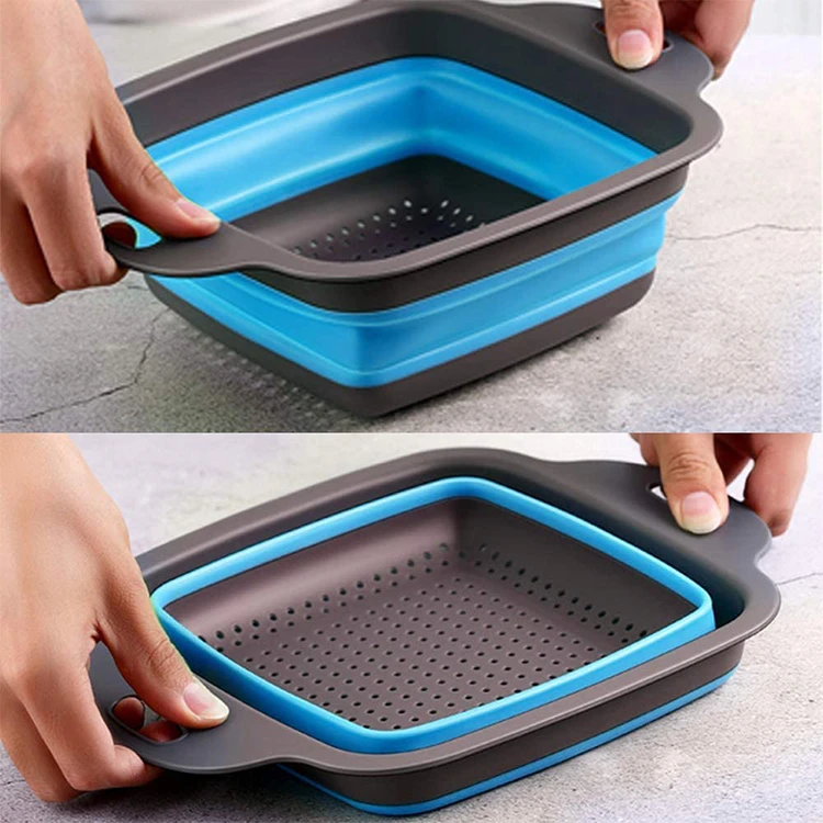 Amazon Hot Sale Silicone Collapsible Colander Set Kitchen Foldable Draining Basket Colapseable Strainer Pots