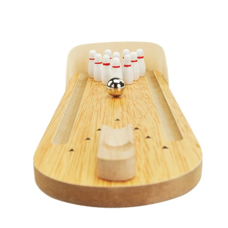 Amazon Hot Selling Children Education Toy Mini Wooden Bowling Table Games Toy Classic Desk Ball Board Toy For Kids
