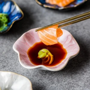 Amazon Hot Selling porcelain food dish small soy sauce dipping flower shaped ceramic dish