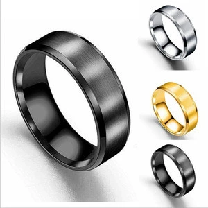Amazon stainless steel double beveled frosted ring fashion men&#39;s brushed titanium steel ring