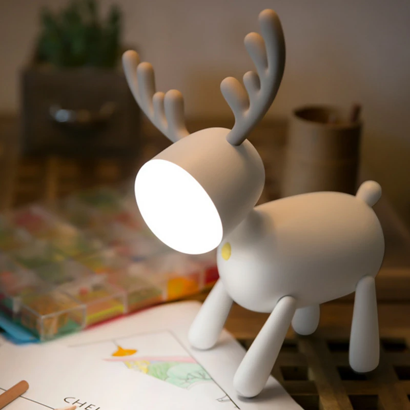 Animal Cartoon Kids Table Lamp USB Rechargeable LED   Desk Reading Bedroom Drafting Desk Lamps Nordic deer head Night Light