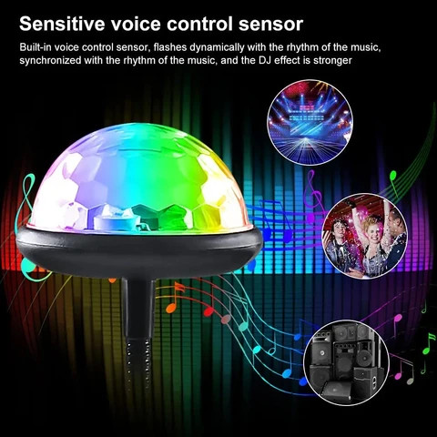 Auto USB Disco Ball RGB Multi-Color Strobe Light Mini Dance Floor Lamp for Party Car Atmosphere & Room Decorations