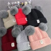autumn winter kids pompom beanie hat baby winter cap with double ball marks 15 warm knit hat