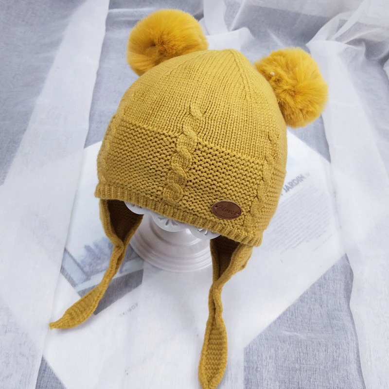 Beautiful ball design warm baby hats wholesale winter hats for kids
