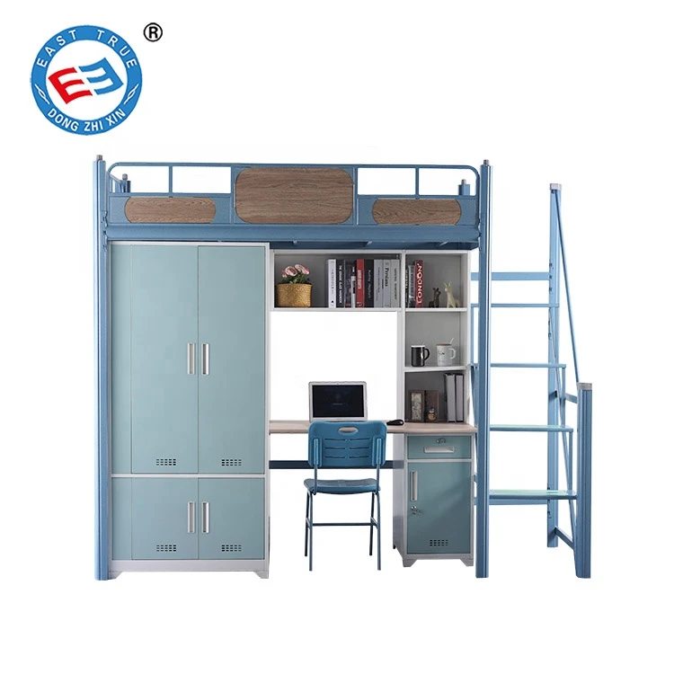 Bedroom furniture adult metal bunk beds steel school double bunk beds with storage cabinet