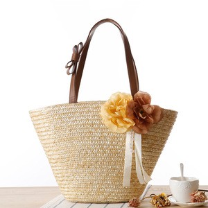 Best Selling Lady Summer Shoulder Straw Beach Bags, Big Tote Flower Bohemia Straw Handbags for Women