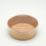Round Kraft Noodle Salad Paper Bowls, Sushi Paper Box  with Clear Plastic Lids