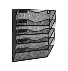 Black 5 Pocket Metal Wall File Holder Organizer Hanging Magazine Rack 5 tier Wall Hanging File Organizer With Mail Letter Tray