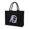 Black linen jute wedding tote bag with your own logo promotional