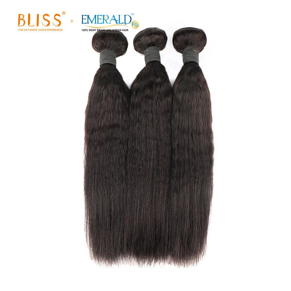 Bliss Emerald 100%  Virgin Indian 3IN1 3 Bundle Yaki Hair Kinky Straight Hair Extension Cuticle Aligned Human Hair Product