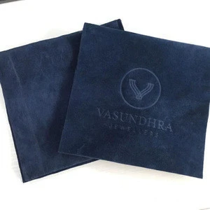 Blue Wholesale 5*5inch Custom Printed flap Pouch Fabric With Velvet Pouch Deboss Logo