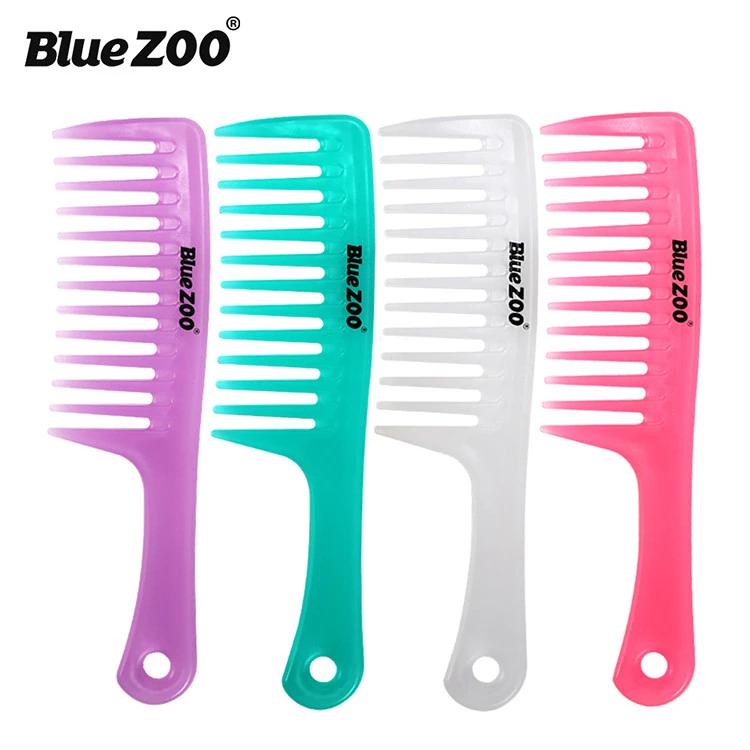 BlueZOO Plastic Big Wide Tooth Comb Straight Handle 4 Colors