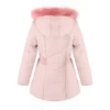 Botton Zipper Light Pink Hooede Ladies Jackets Parka Winter Coat Women