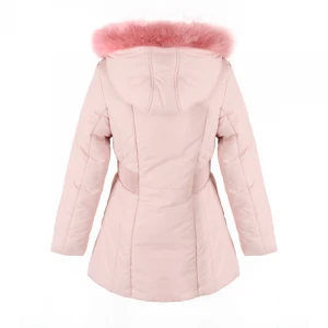 Botton Zipper Light Pink Hooede Ladies Jackets Parka Winter Coat Women