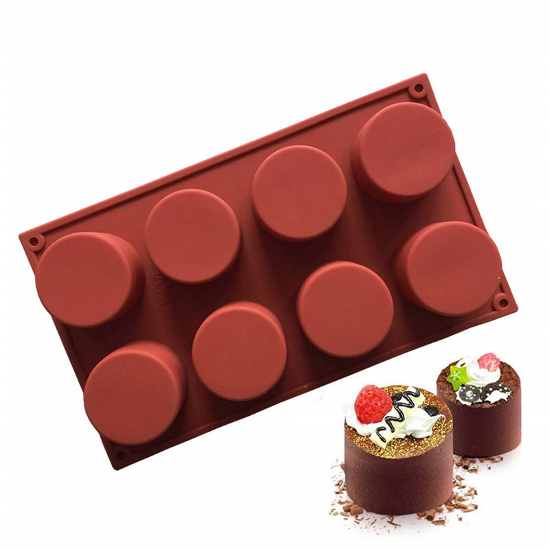 BPA Free 8-Cavity Round Cylinder Silicone Mousse Cake Molds for Baking Brownie Chocolate Truffle Pudding Christmas Desserts Mold