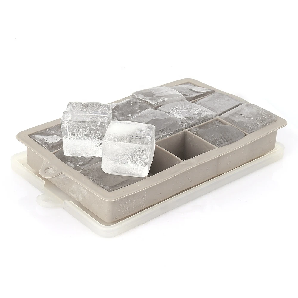 BPA Free Covered Flexible Square Ice Cube Maker 15 Cube Silicone Ice Cube Trays with Lid
