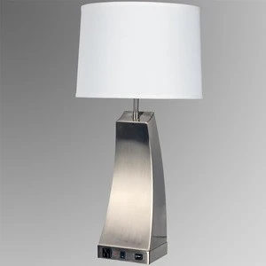 Brushed brass table lamp with two power outlets and on off switch for Brass Table Lamp