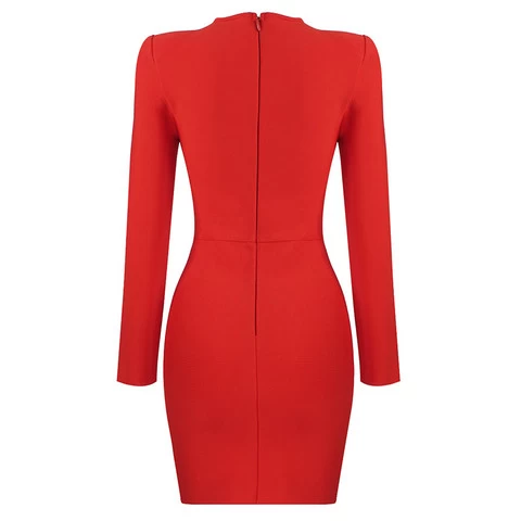 C2445 Valentine Red O Neck Long Sleeve Diamonds African Women Party Dresses
