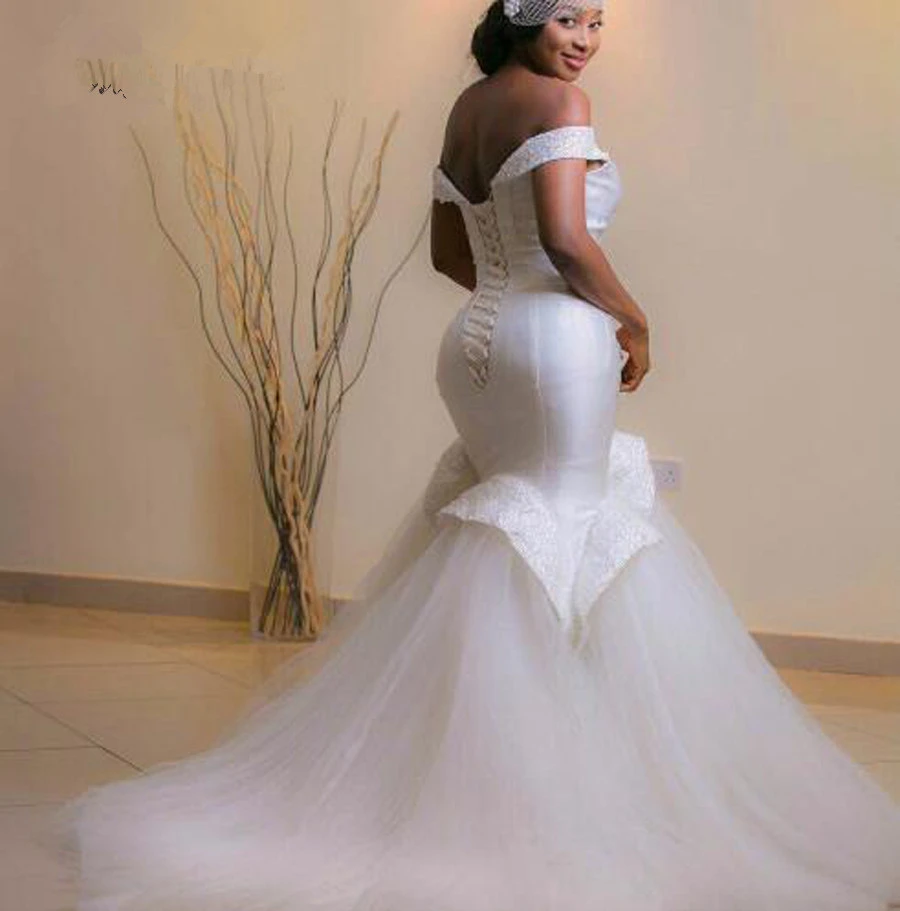 Cap Sleeve Crystal Elegant Satin Mermaid Wedding dress Brand  Special Design Pure white mariage Bride Gown Wedding Dress