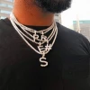 Chain &amp; Letter Women Men Rock Hip Hop Bling Jewelry Iced Out Alphabet Pendant Name Tennis Chain Rhinestone Initial Necklace