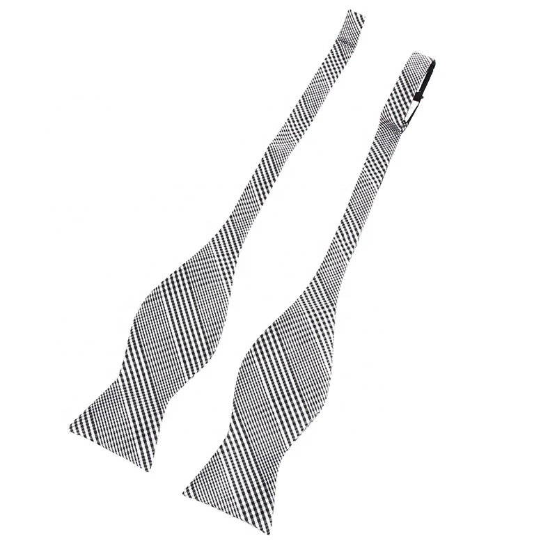 Cheap mens black and silver handkerchief self bow tie custom