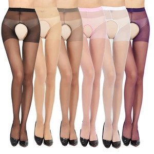 Cheap wholesale sexy crotchless stockings open crotch shiny sheer pantyhose for women