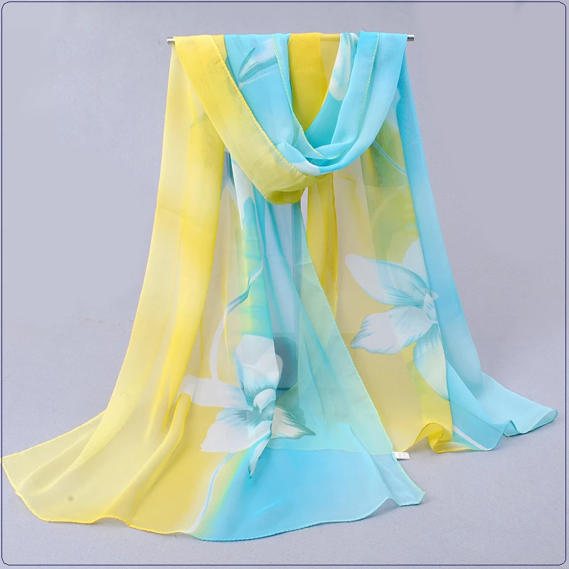 Chiffon Print Silk Scarf Fashion Floral Casual Long Shawl