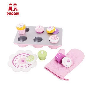 Children simulation food pretend play set wooden baking cakes tools toy for kids 3+
