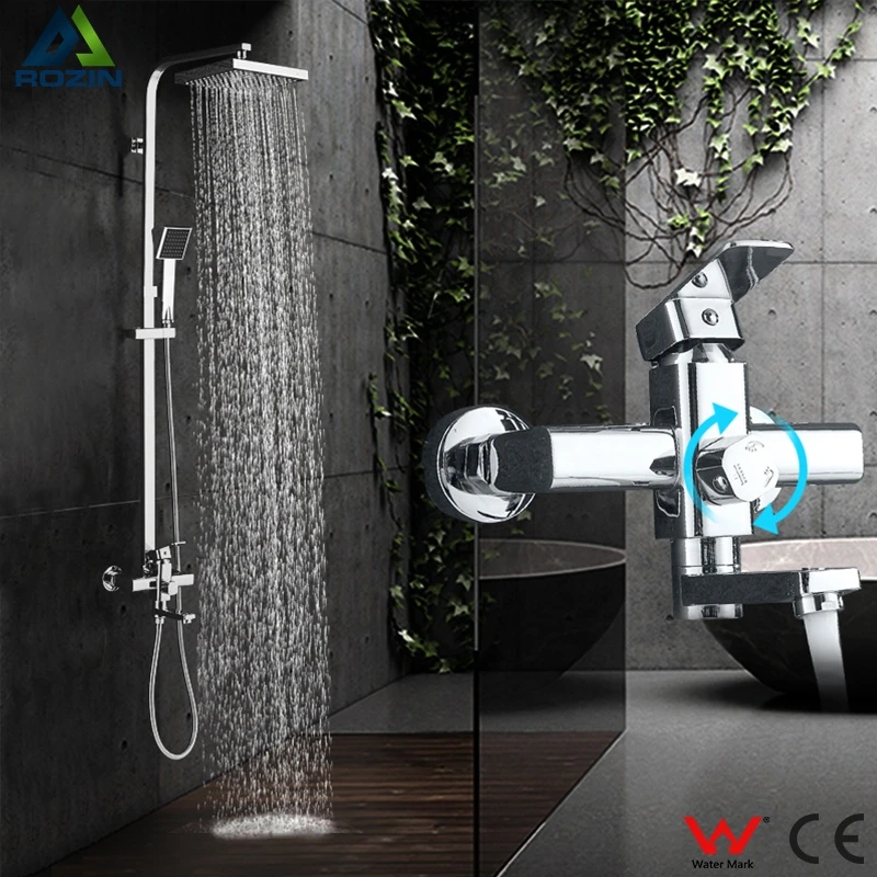 Chrome Bathroom Shower Faucets Set 8" Rainfall Shower Head Tub Spout Sink Faucet 3-Way Single Handle Mixer Tap Bath Shower