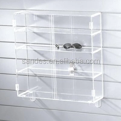 Clear Slatted Wall Toy Display Cabinet Acrylic Sunglass Exhibition Showcase