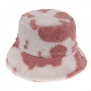 Colored Cow Pattern Furry Bucket Hat Winter Fluffy Bucket Hat