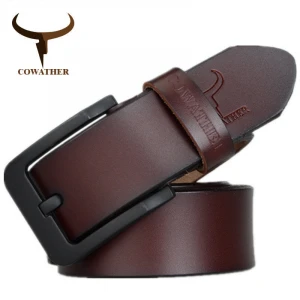 COWATHER male belt for mens high quality cow genuine leather beltshot sale strap fashion new jeans Black clap XF010