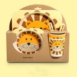 Creative children's feeding tableware set animal print bamboo fiber kids dinnerware set oem