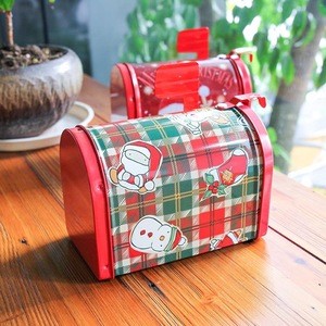 Creative Mailbox Tinplate Christmas Gift Box Green and Red Christmas Tin Box For Wholesale Candy Box For Kids Gifts