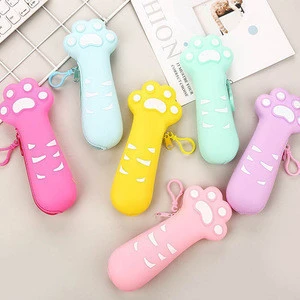 Creative Zipper Stationery Student Jelly Soft Cute Cat Claw Silicone Pencil Case