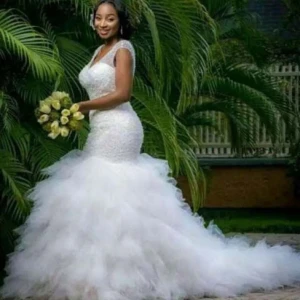 Cross-border wedding dress bag shoulder fishtail high-end large size thin white wedding evening dress