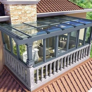 curved free standing 4 season thermal prefabricated aluminum frame prefab flat roof glass sunroom