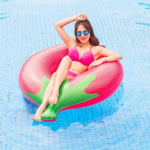 Custom and wholesale PVC strawberry inflatable adult swimming rings and swim rings float
