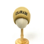 Custom Embroidered Logo Winter Solid Color Knitted Cuffless Beanie Hat Bobble Hat