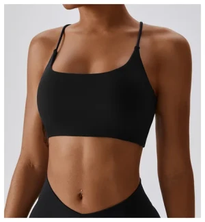 custom logo  fitness strappy breathable shockproof yoga bra women cross back high impact sport running wear bra top