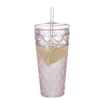 Custom-made high borosilicate clear glass lid fish scale cup milk tea cup glass straw cup