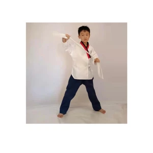 Custom Made Martial Arts Uniform V-Neck White Cotton Blend Design Girl Taekwondo Uniform