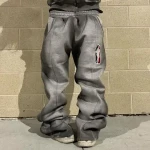 Custom mens pants Embroidered Oversized Acid Washed Sweatpants Rhinedones Joggers Cut Sewn Flared Pants For Men