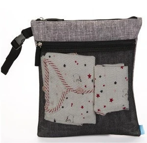 Custom reusable hanging zipper waterproof cloth nappy baby dry wet diaper bag with mesh pocket