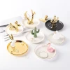 Customized Golden Cactus Rabbit Ceramic Trinket Jewelry Organizer Tray Tree Storage Box Enamel Unique Jewelry Packaging Display