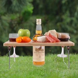 Customized Portable and Foldable Bamboo Picnic Wine Table Outdoor Snack Table on the Beach Park